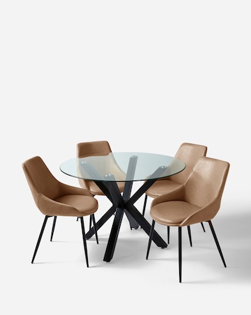 Bodie Black Dining Table with 4 Etta Faux Leather Chairs