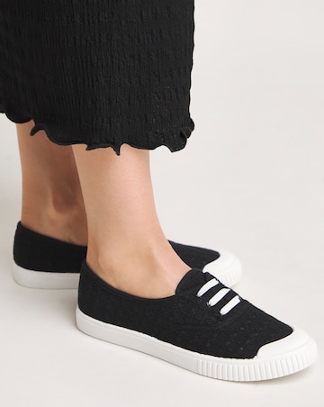 Burney Broderie Lace Up Plimsole Trainers Standard D Fit