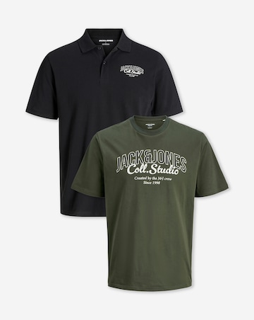 Jack & Jones Makoto T-Shirt & Polo Pack - Green/Black