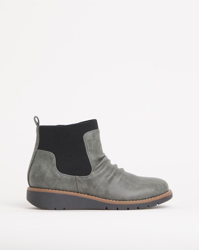 Heavenly Soles Blanche Low Wedge Ruched Ankle Boot - Wide Fit (E)