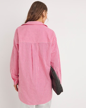 Womens Cotton Poplin Oversized Long Sleeve Shirt - Pink Stripe
