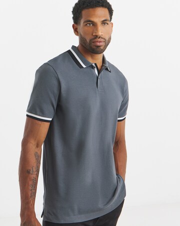 Tipped Pique Polo Long- Dark Grey