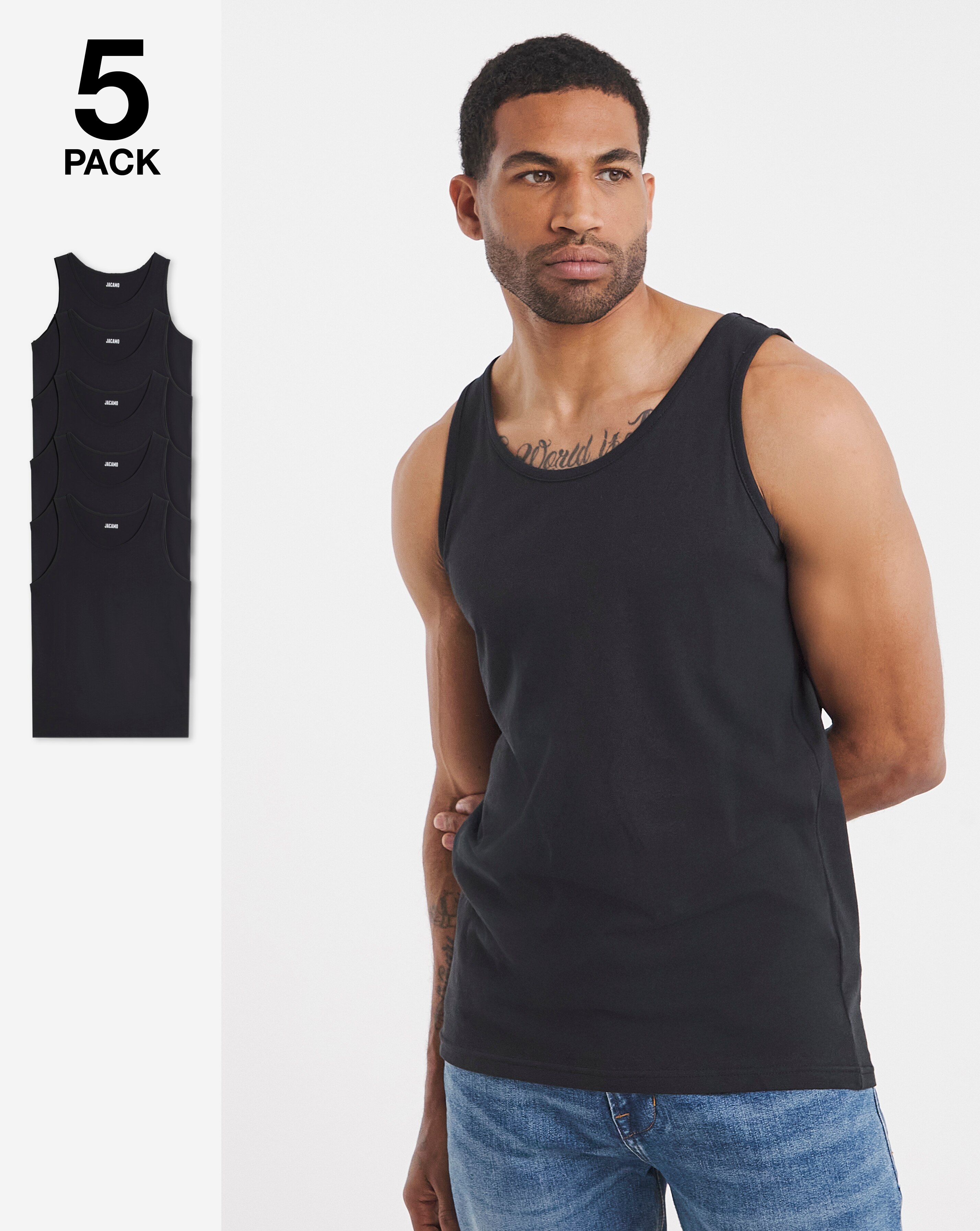 5 Pack Pure Cotton Vests- Black