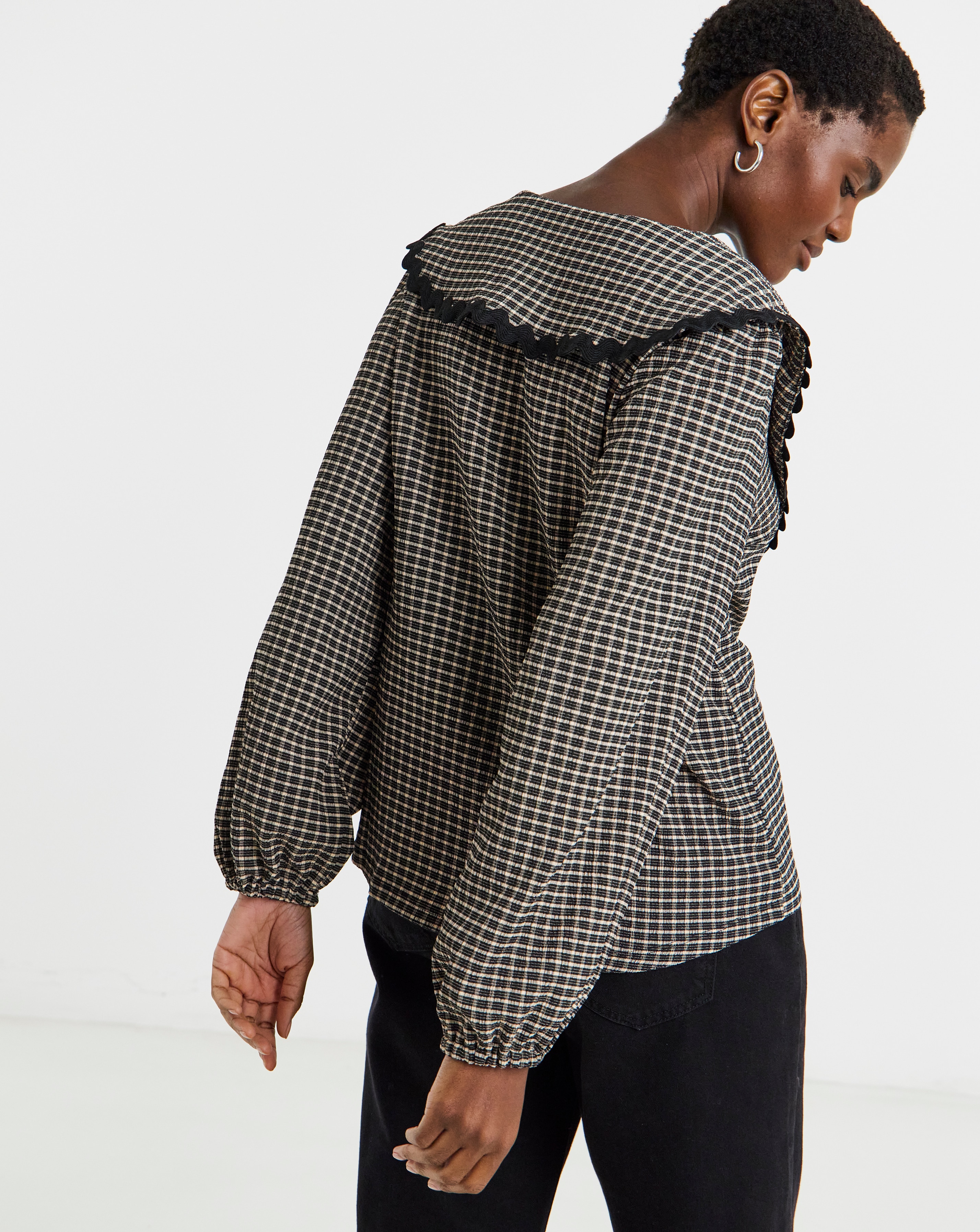 Gingham Collared Button Through Top | JD Williams