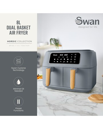 Swan Nordic Grey 8L Digital Dual Basket Air Fryer