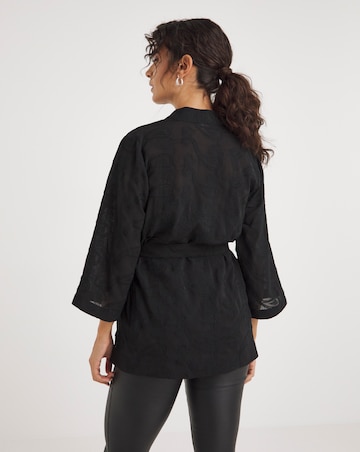 Black Embroidered Sheer Kimono
