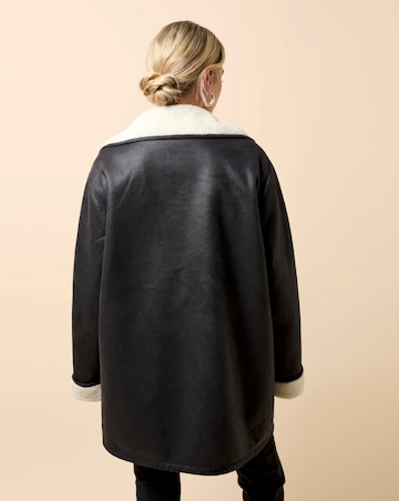 Little Mistress Black Suede Contrast Lining Borg Jacket