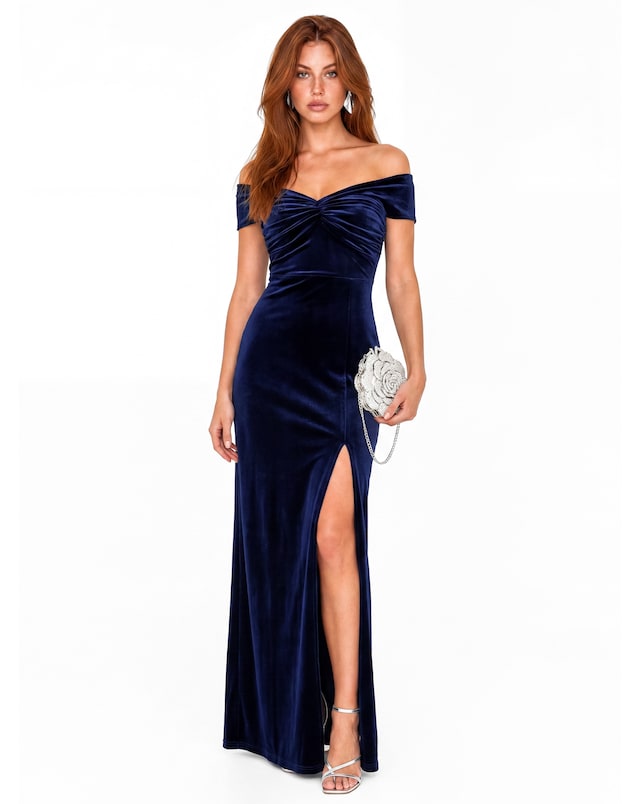 Maya Deluxe Bardot Velvet Maxi Dress
