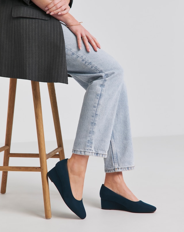 Valentina Low Wedge Square Toe Court Shoes - Extra Wide Fit (EEE)