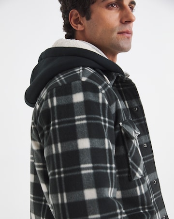 Hooded Borg Lined Check Overshirt