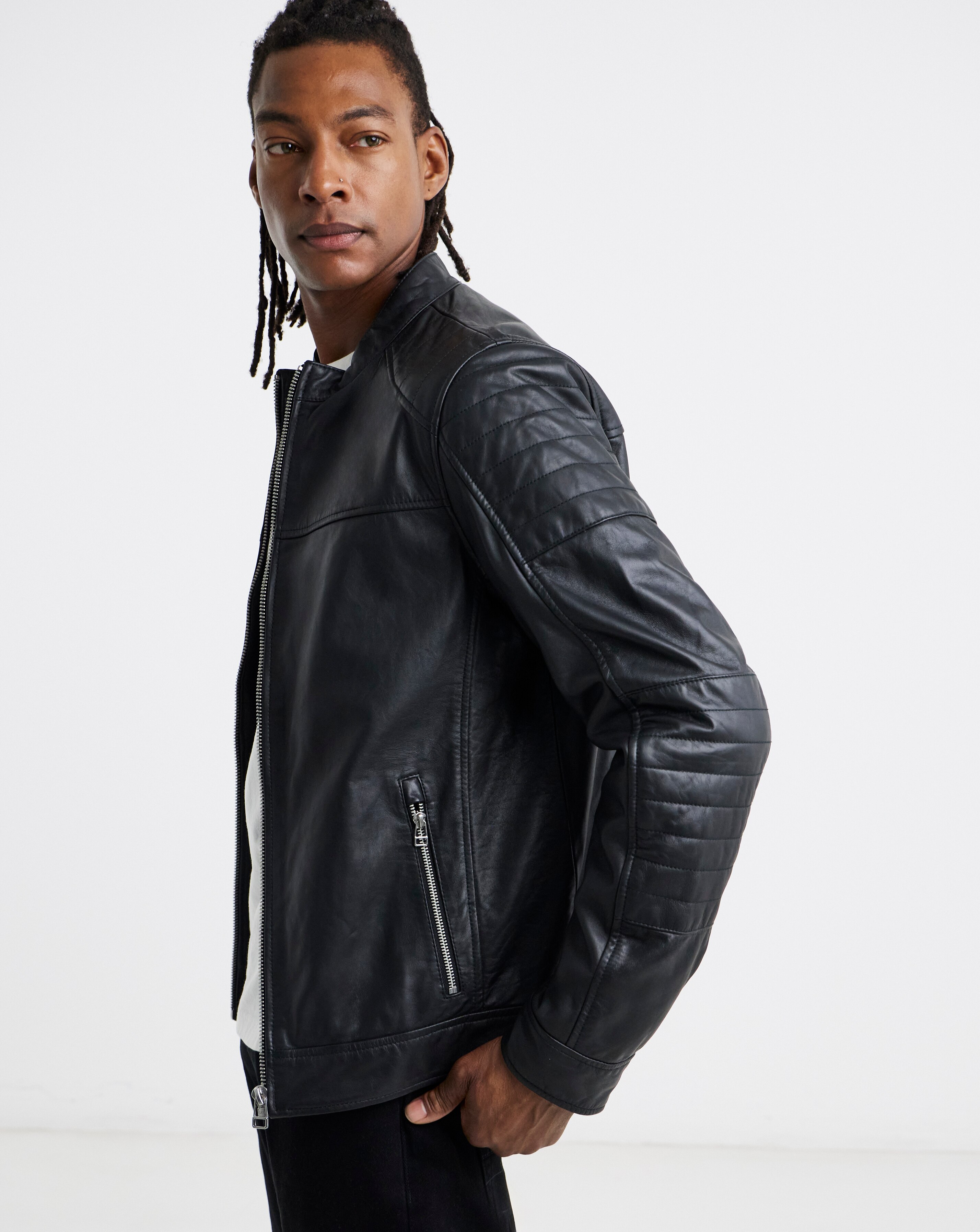 Black Leather Racer Jacket | JD Williams