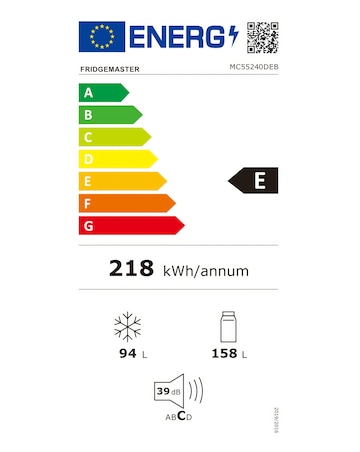 Fridgemaster MC55240DEB Fridge Freezer with Water Dispenser- E Rated