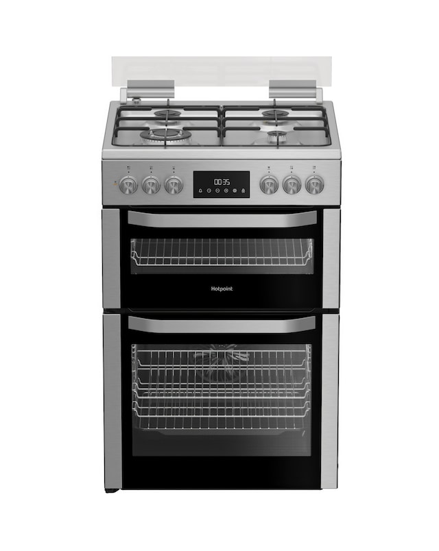 Hotpoint HDD6GDC2WX Dual Fuel Double Cooker with Glass Lid - Stainless Steel