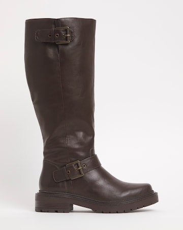 Eden Buckle Detail Knee High Boots - Extra Wide Fit (EEE) & Super Curvy Calf
