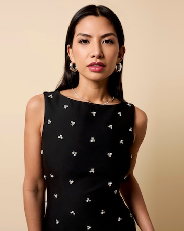 Little Mistress Black Embellished Scallop Hem Mini Dress