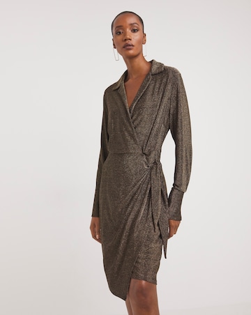 Jersey Glitter Knot Front Wrap Dress