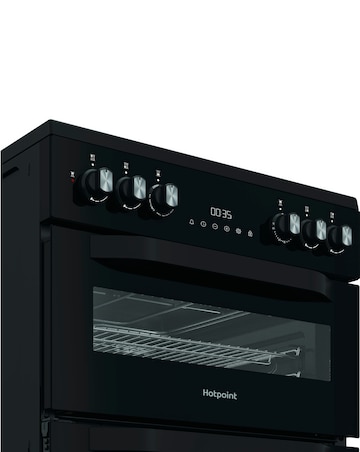 Hotpoint HDD6GDC2B1 60cm Dual Fuel Double Cooker with Glass Lid - Black