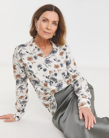 Dipped Back Long Sleeve Shirt - Ivory Floral