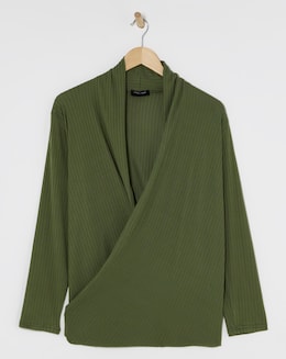 Khaki Ribbed Wrap Cardigan