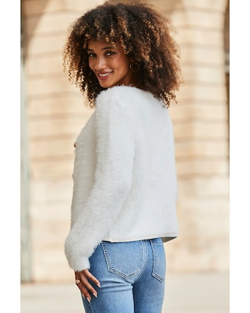 Sosandar Crew Neck Fluffy Cardigan