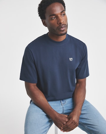 Union Embroid T-Shirt Long Length-Navy