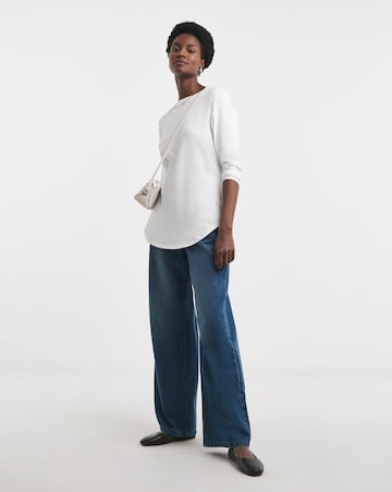 White Longline Curved Hem Top