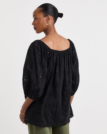 Pure Cotton Broderie Elasticated Neckline Top