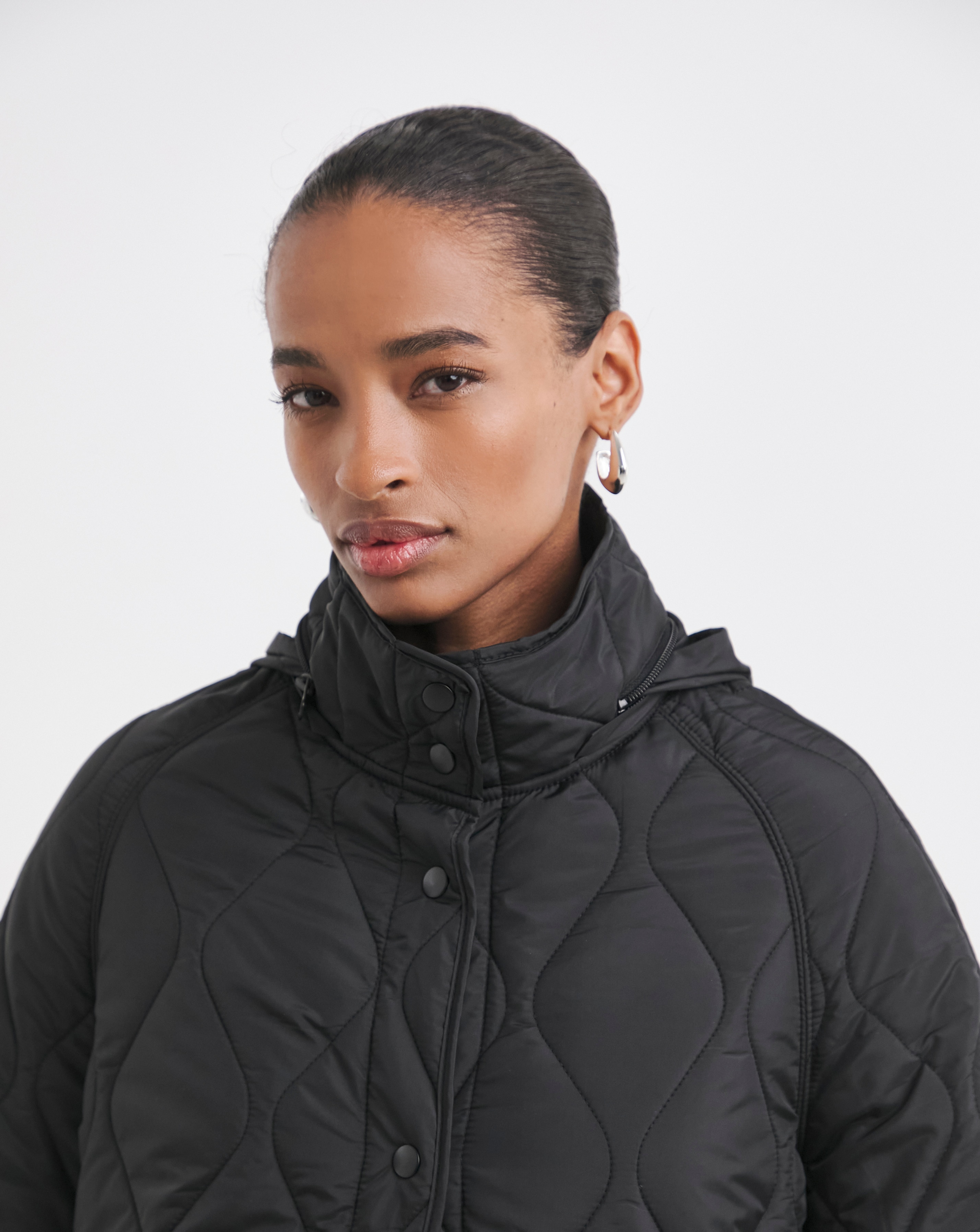 Black Quilt Collar Mid Length Jacket | JD Williams