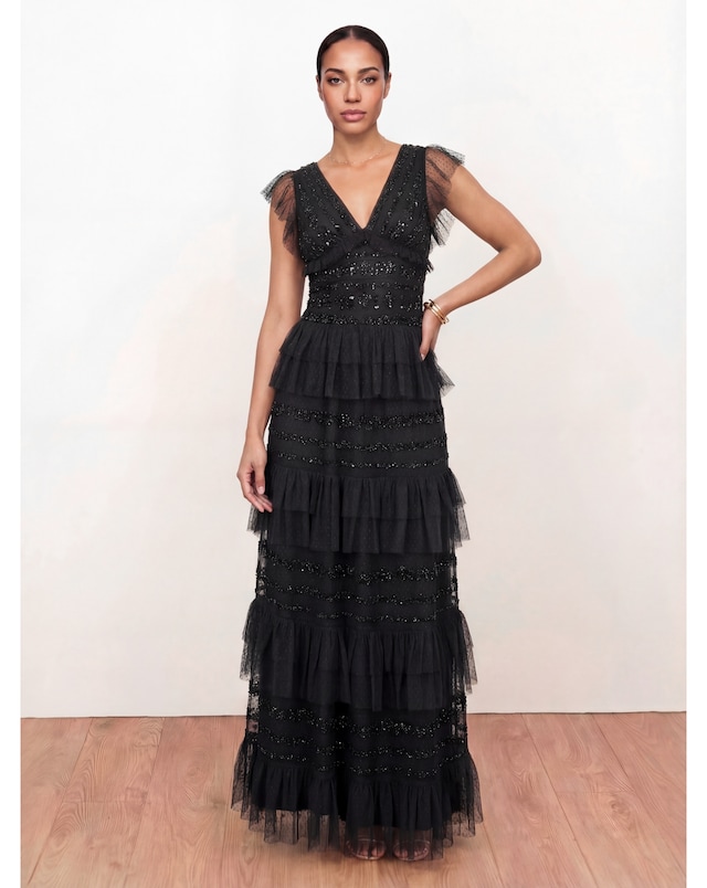 Maya Deluxe Embellished V Neck Maxi Dres