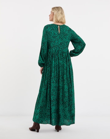 Shirred Cuff Long Sleeve Tea Dress