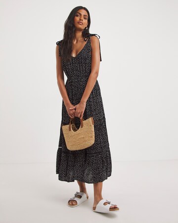 Viscose Crinkle Cami Dress With Tie Straps and Crochet Trim