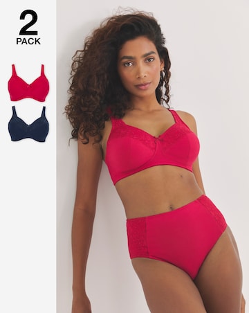 Pretty Secrets (2 Pack) New Sarah Cotton Non Wired Bras (B-G) Navy/Red