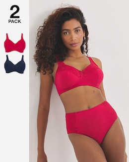 Pretty Secrets (2 Pack) New Sarah Cotton Non Wired Bras (B-G) Navy/Red