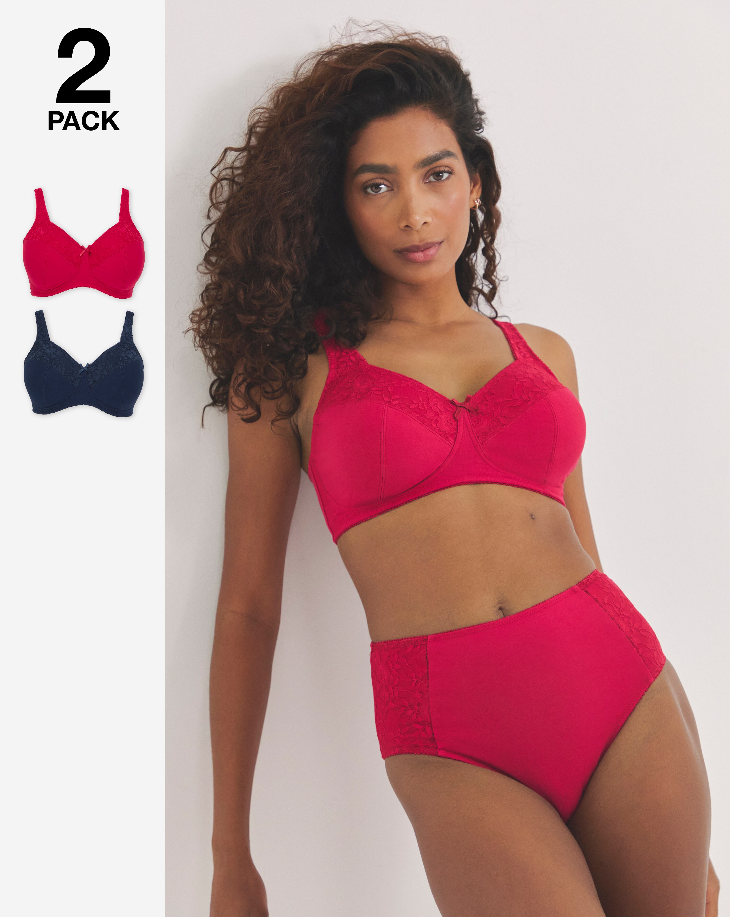 Pretty Secrets (2 Pack) New Sarah Cotton Non Wired Bras (B-G) Navy/Red