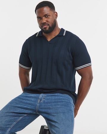 Navy Knitted Open Neck Polo