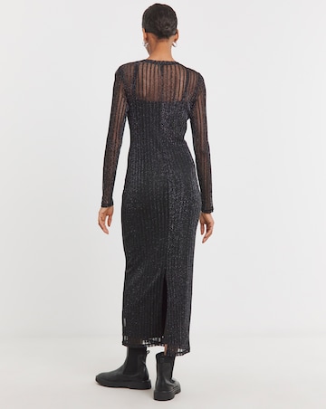 Shadow Stripe Knitted Long Sleeve Maxi Dress