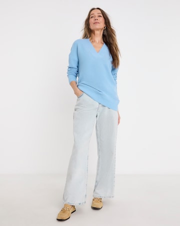 Blue V Neck Curved Hem Tunic