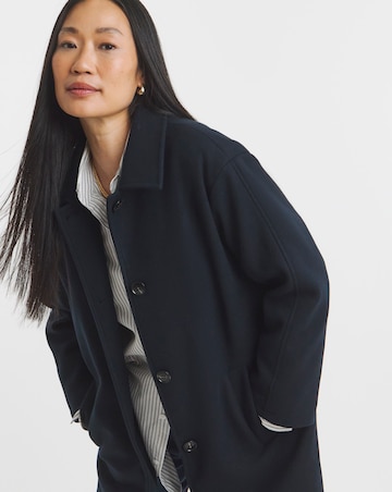 Navy High Collar Button Front Lined Coat