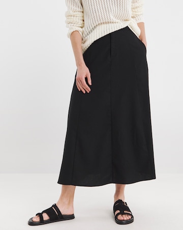 Black Linen Mix Midaxi Skirt