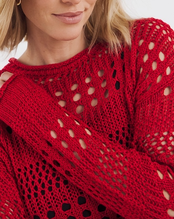 Red Crochet Long Sleeve Jumper