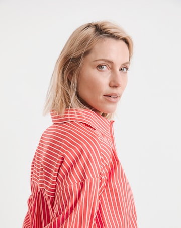 Cotton Poplin Oversized Long Sleeve Stripe Shirt