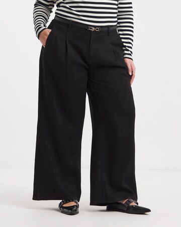 Black Draped Lyocell Wide Leg Jeans