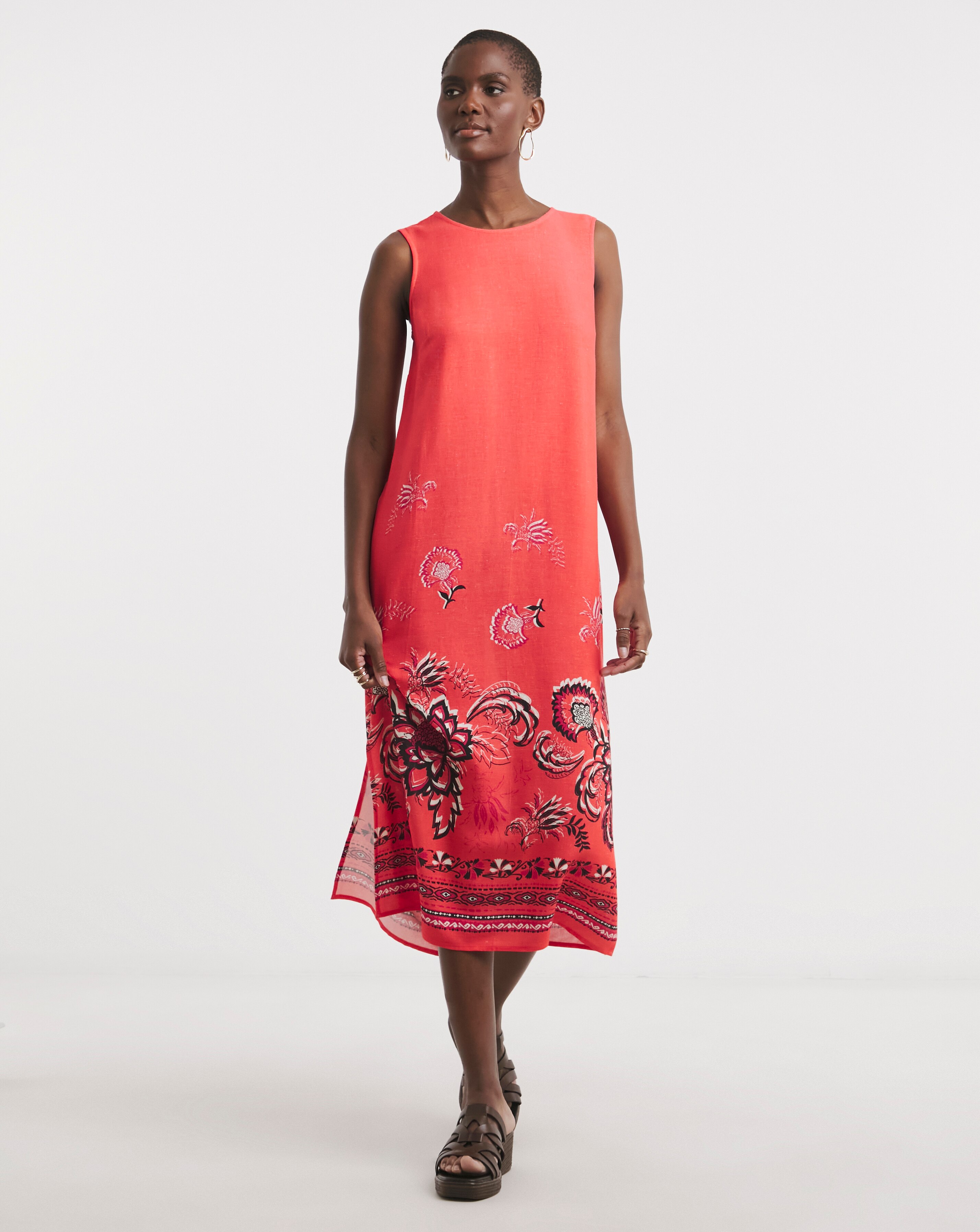 Linen Mix Midi Shift Dress