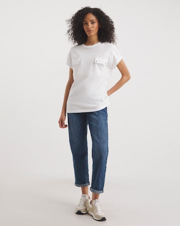 White Utility Pocket Seam Detail T-Shirt