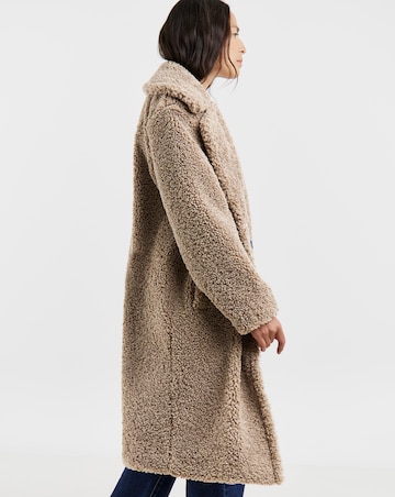 Mushroom Button Front Borg Teddy Coat