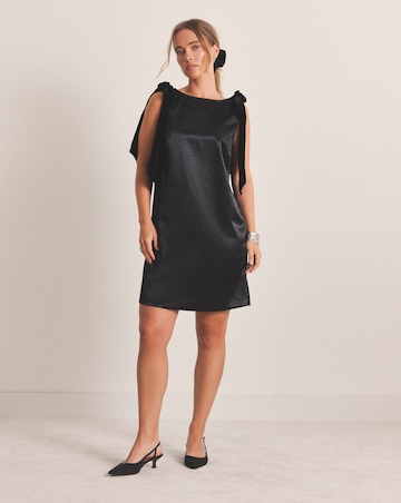 Simply Be Black Satin Shift Dress With Bow Straps
