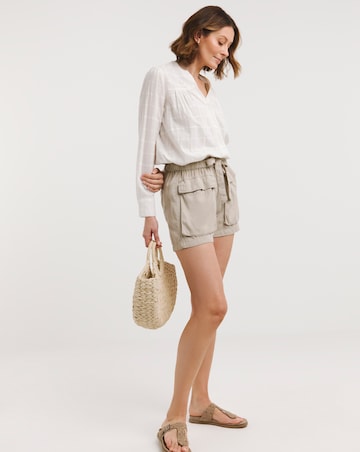 Textured Check Collarless Blouse