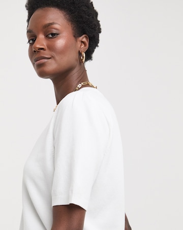 White Crew Neck Short Puff Sleeve Jumper