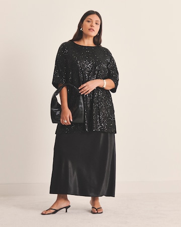 Simply Be Black Linear Sequin Oversized T-Shirt