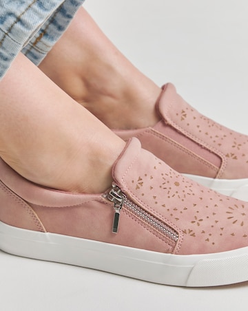 Beatrix Laser Cut Slip on Side Zip Trainer - Extra Wide Fit (EEE)